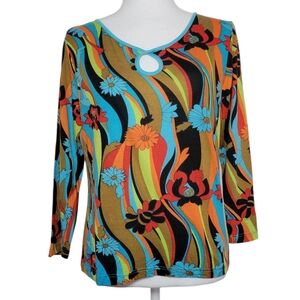 Dolcetti Pop Art Silk & Cotton Pullover Top Deco Vintage Floral Avante Garde M